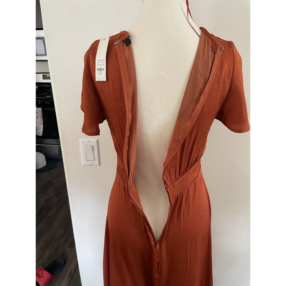 Francesca's SSFLUTTERS High-Low Tie-Front Midi Dress Burnt Orange Rust Small NWT - Picture 7 of 13